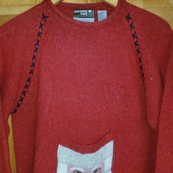 Square One Outfitters Wool Hand Embroidered Accents & Santa Sz M Sweater Pocket - Picture 5 of 10